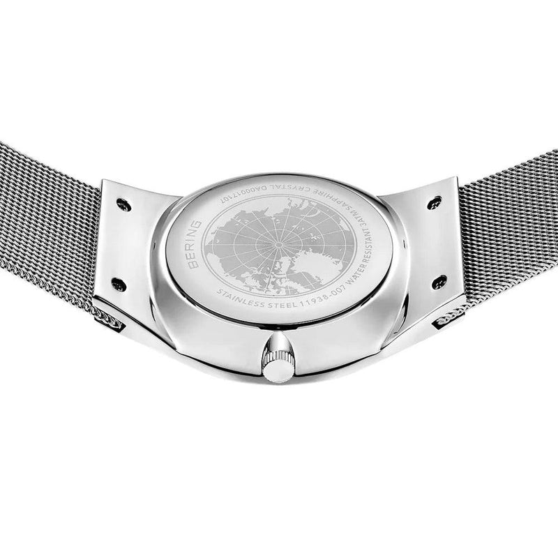 Bering Classic 11938-007 analog herrklocka med grå urtavla och armband i rostfritt stål