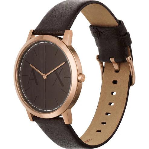 Armani Exchange AX2873 analog herrklocka med brun urtavla och armband i läder