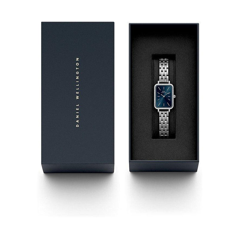 Daniel Wellington Quadro Lumine Bezel 5-Link Arctic S DW00100670 analog damklocka med blå urtavla och armband i rostfritt stål