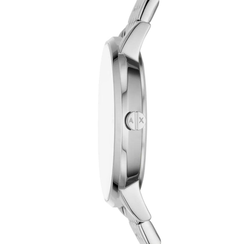 Armani Exchange AX5591 analog damklocka med rosa urtavla och armband i rostfritt stål
