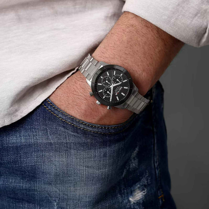 Sector 270 Kronograf R3253578029 analog herrklocka med svart urtavla och armband i rostfritt stål