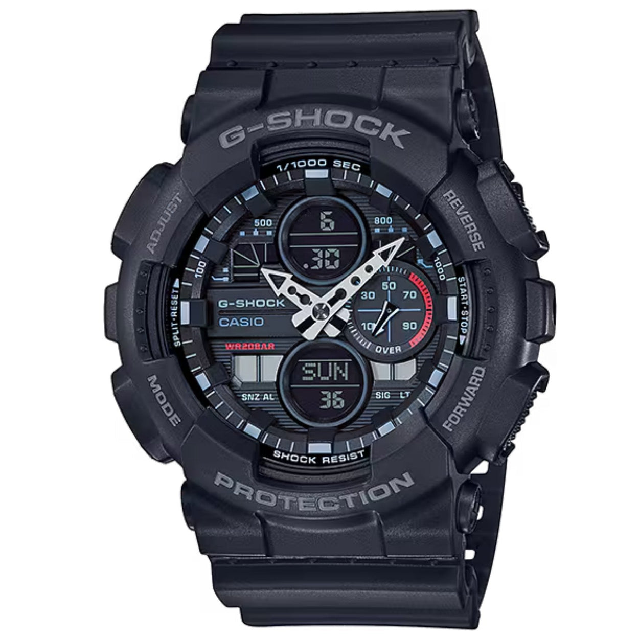 Casio G-SHOCK GA-140-1A1ER analog herrklocka med svart urtavla och armband i resin