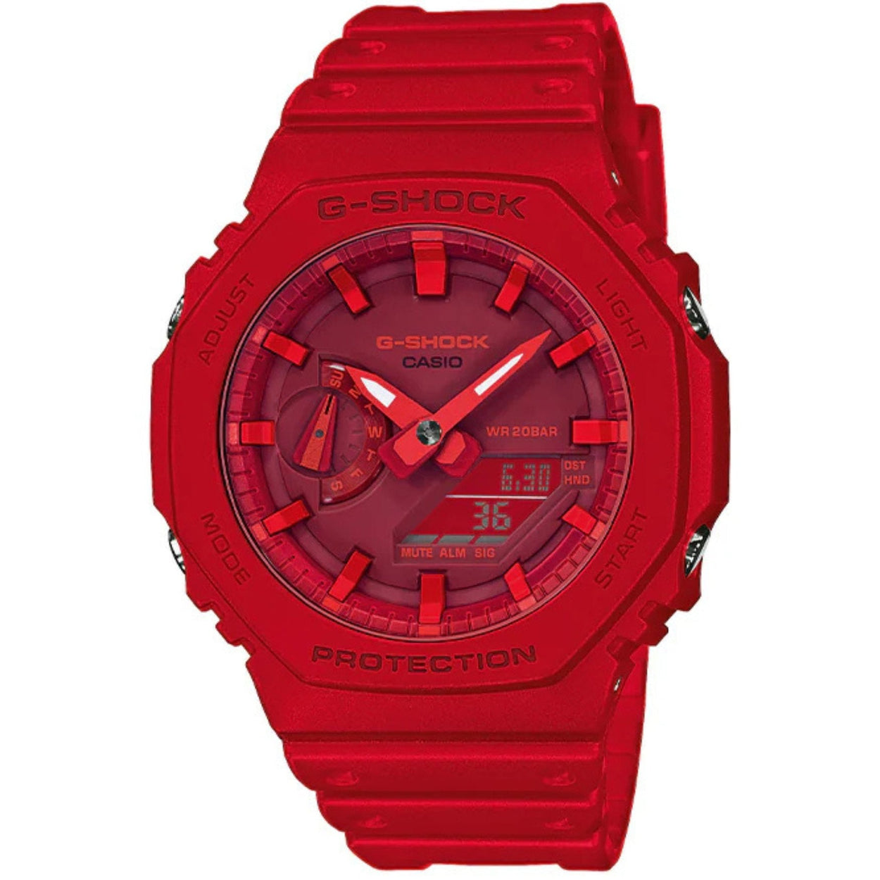 Casio G-Shock GA-2100-4AER ana-digi herrklocka med rött urtavla och armband i resin