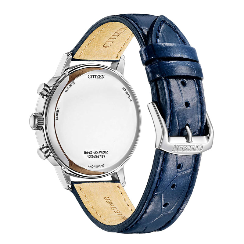 Citizen Eco-Drive Chronograph CA7069-16A analog herrklocka med vit urtavla och armband i läder