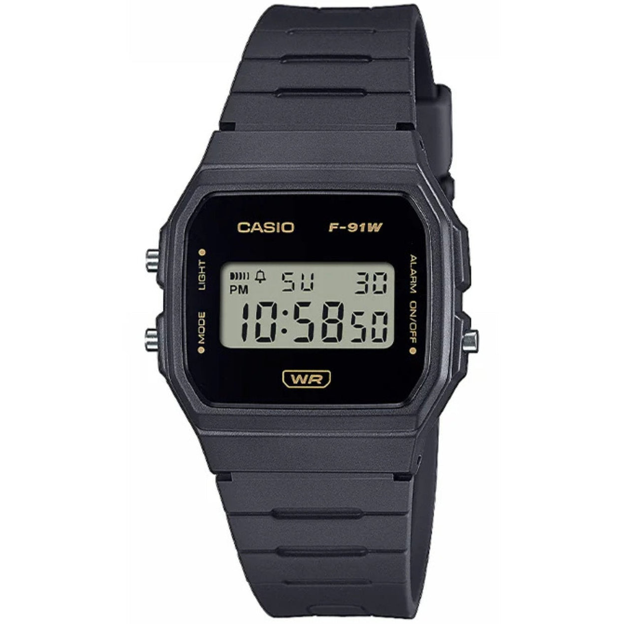 Casio Timeless F-91WB-8AEF digital unisexklocka med svart urtavla och armband i resin