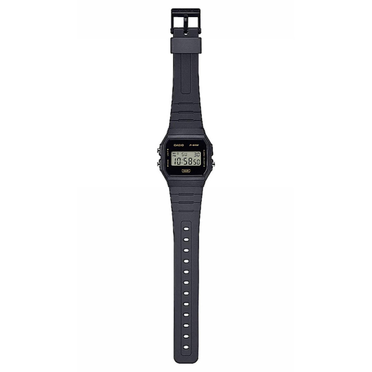 Casio Timeless F-91WB-8AEF digital unisexklocka med svart urtavla och armband i resin