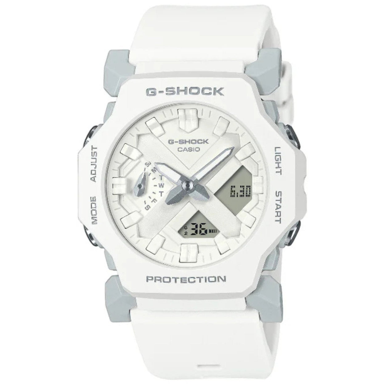 Casio G-Shock GA-2300-7AER analog herrklocka med vit urtavla och armband i resin