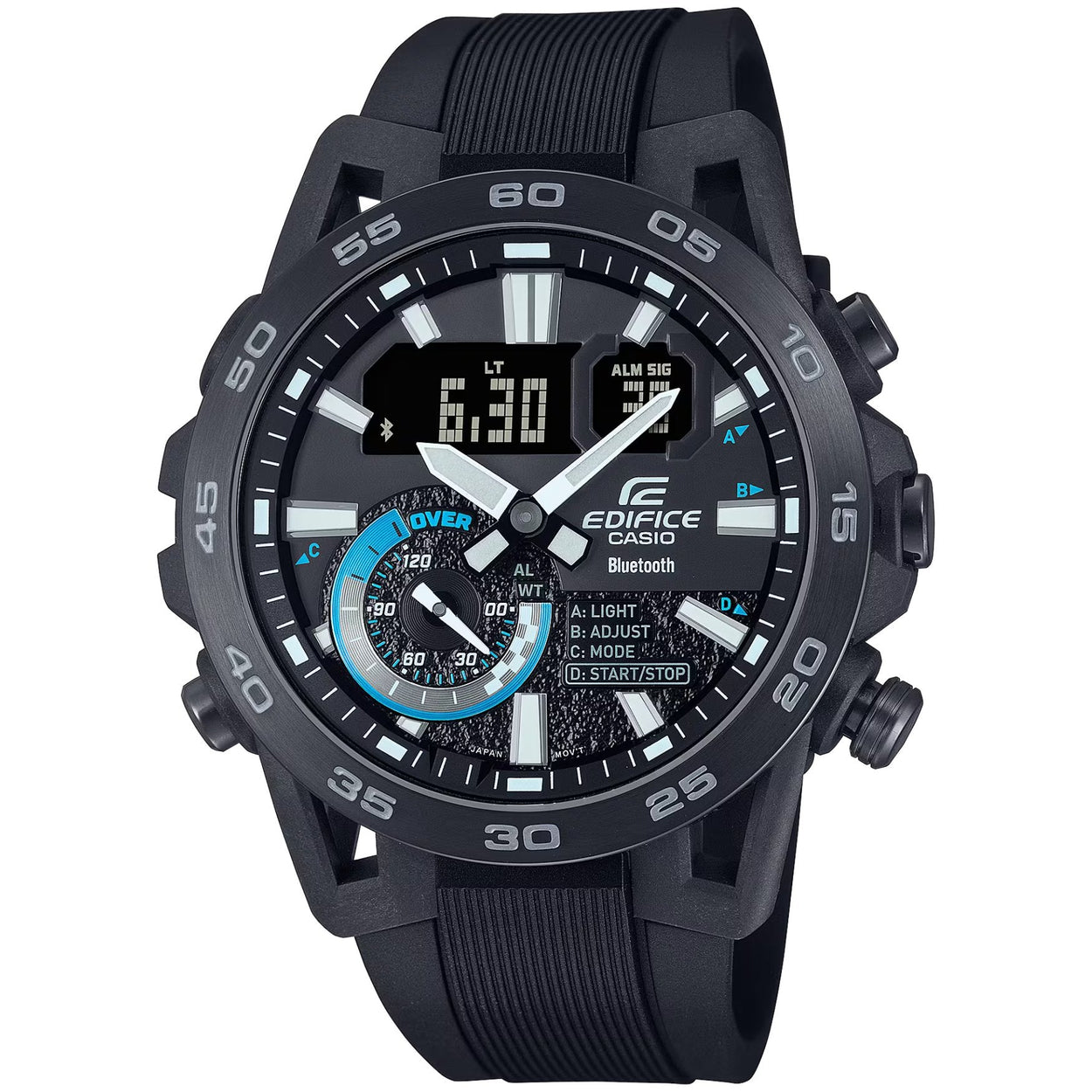 Casio Edifice ECB-40PB-1AEF ana-digi herrklocka med svart urtavla och armband i resin