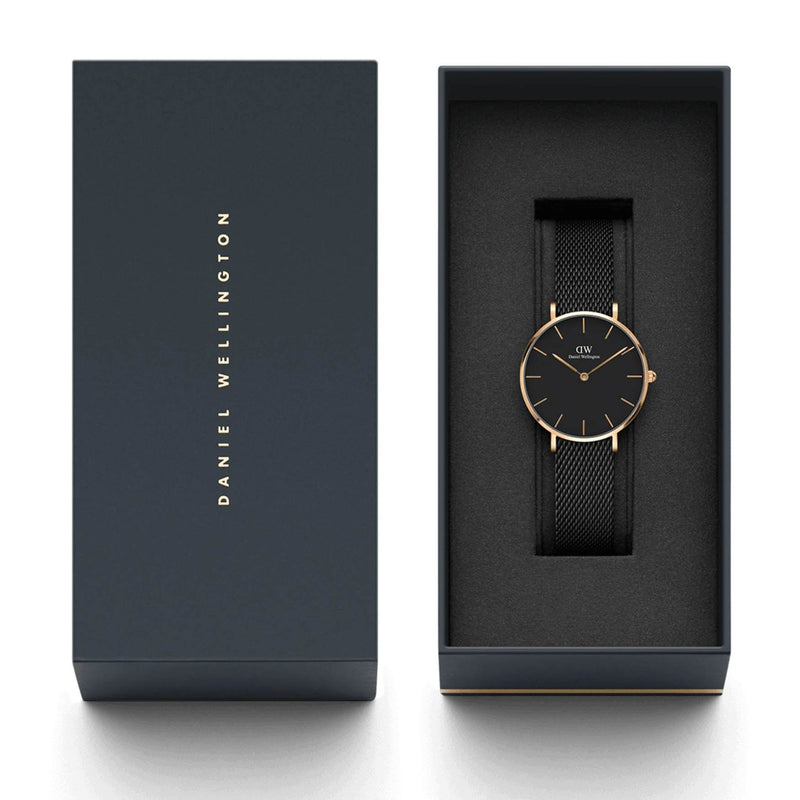 Daniel Wellington Petite Ashfield DW00100245 analog damklocka med svart urtavla och armband i rostfritt stål