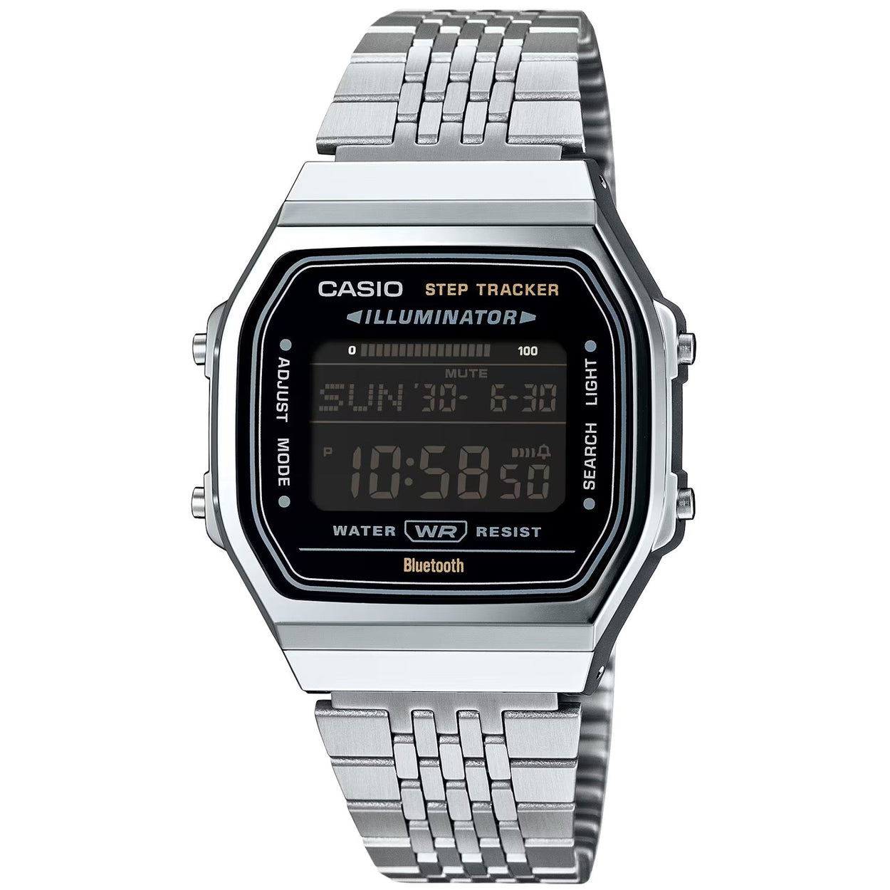 Casio Vintage ABL-100WE-1BEF digital unisexklocka med svart urtavla och armband i rostfritt stål