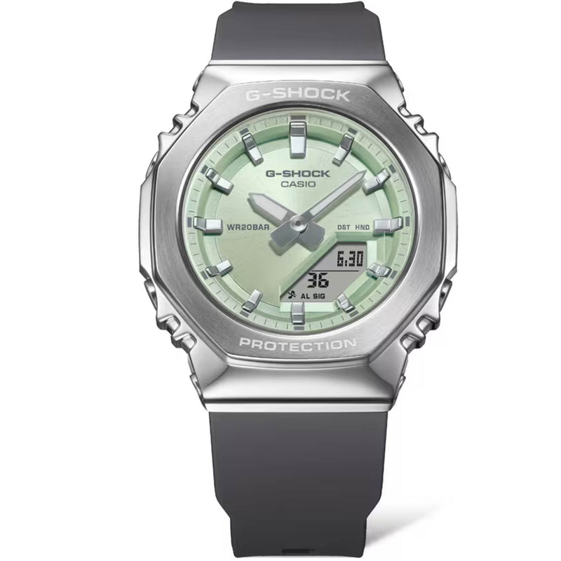 Casio G-Shock GM-S2110-3AER analog unisexklocka med grön urtavla och armband i resin