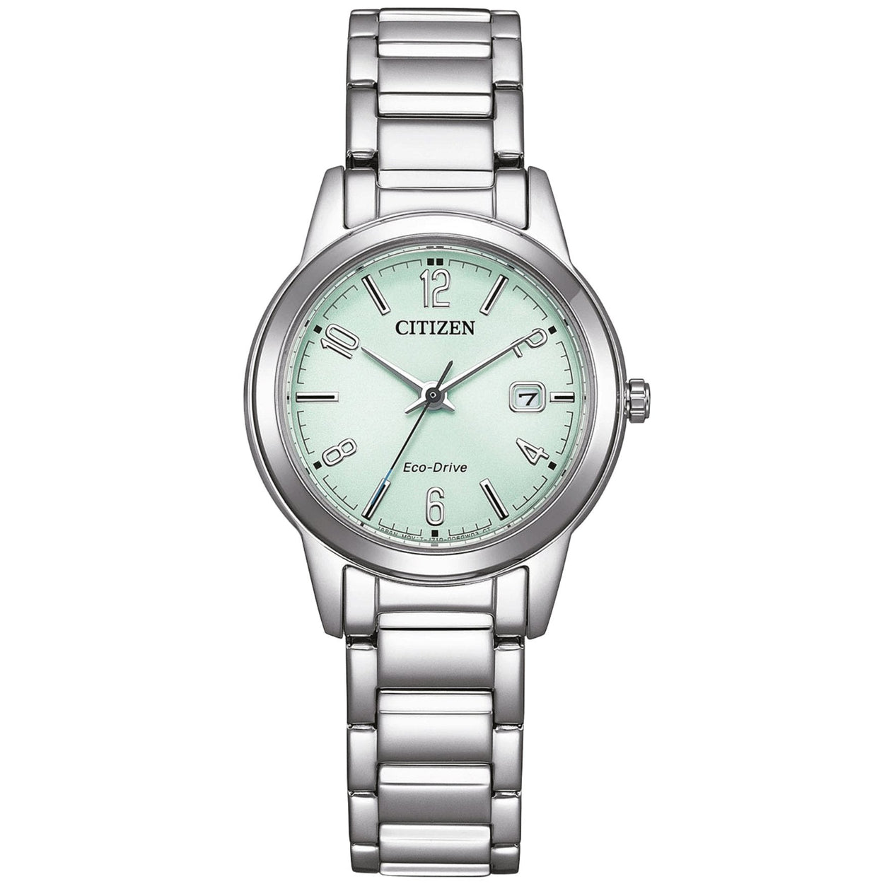 Citizen Eco Drive FE1241-71X analog damklocka med grön urtavla och armband i rostfritt stål