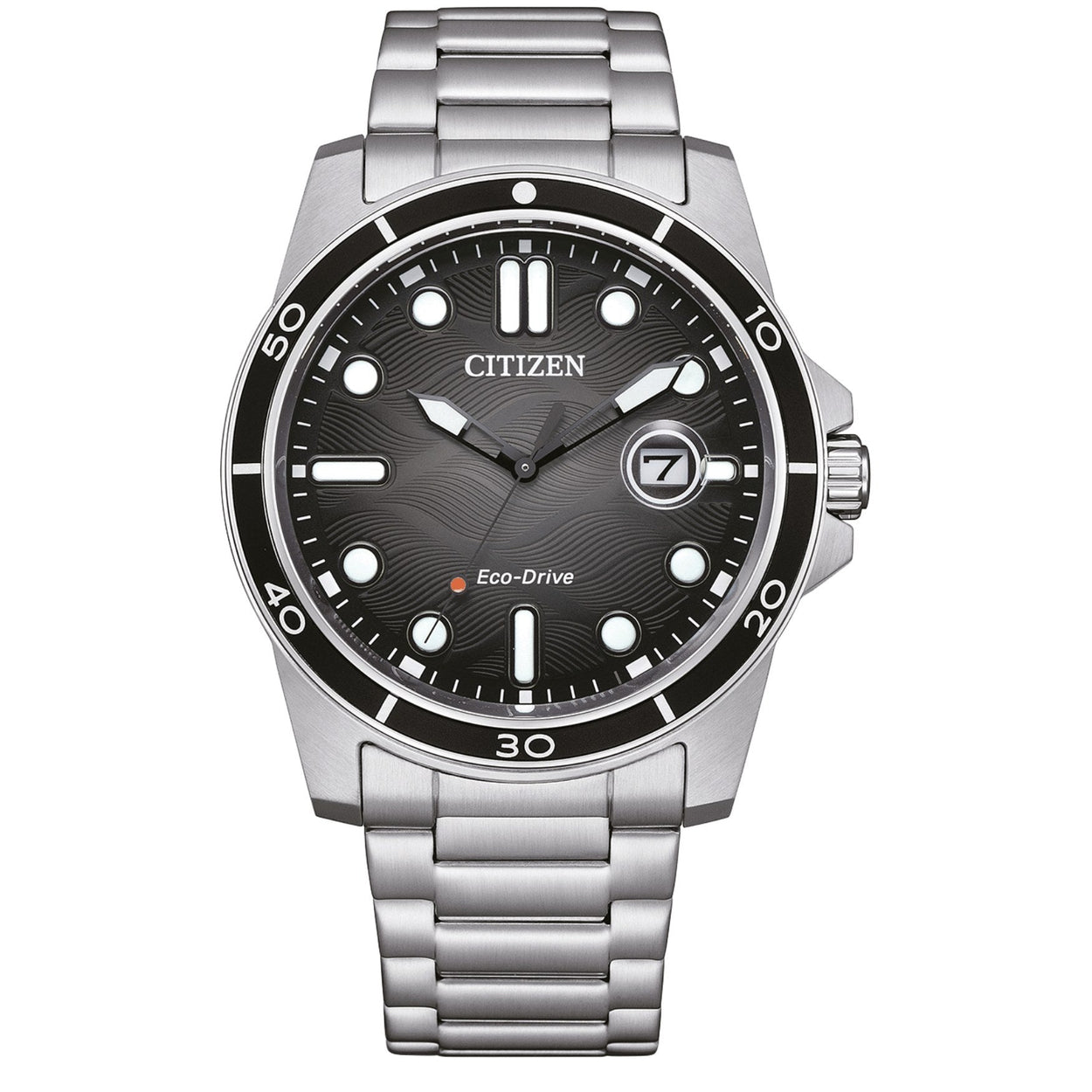 Citizen Eco-Drive Sport Marine AW1816-89E analog herrklocka med svart urtavla och armband i rostfritt stål
