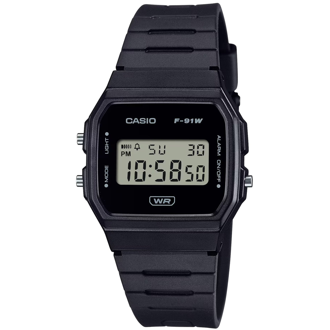 Casio Timeless F-91WB-1AEF digital herrklocka med svart urtavla och armband i resin