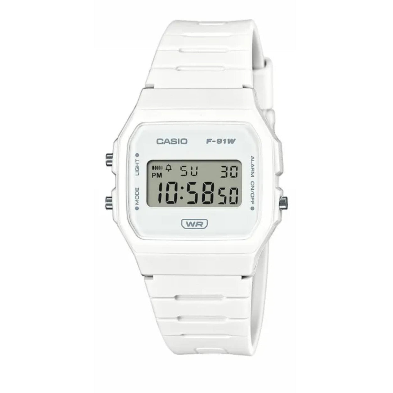 Casio Timeless F-91WB-7AEF digital herrklocka med vit urtavla och armband i resin