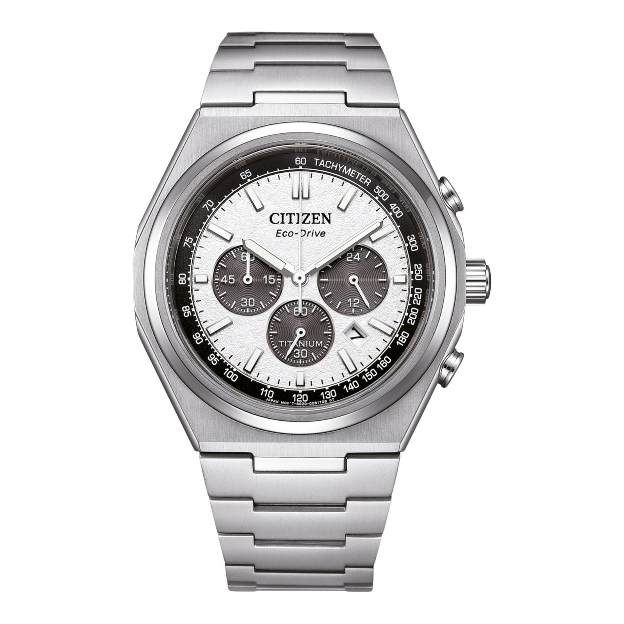 Citizen Eco Drive Super Titanium CA4610-85A analog herrklocka med vit urtavla och armband i titan