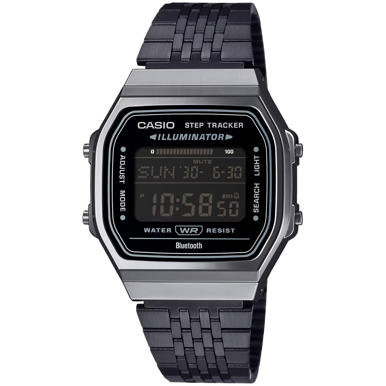 Casio Vintage ABL-100WEGG-1BEF digital unisexklocka med svart urtavla och armband i rostfritt stål