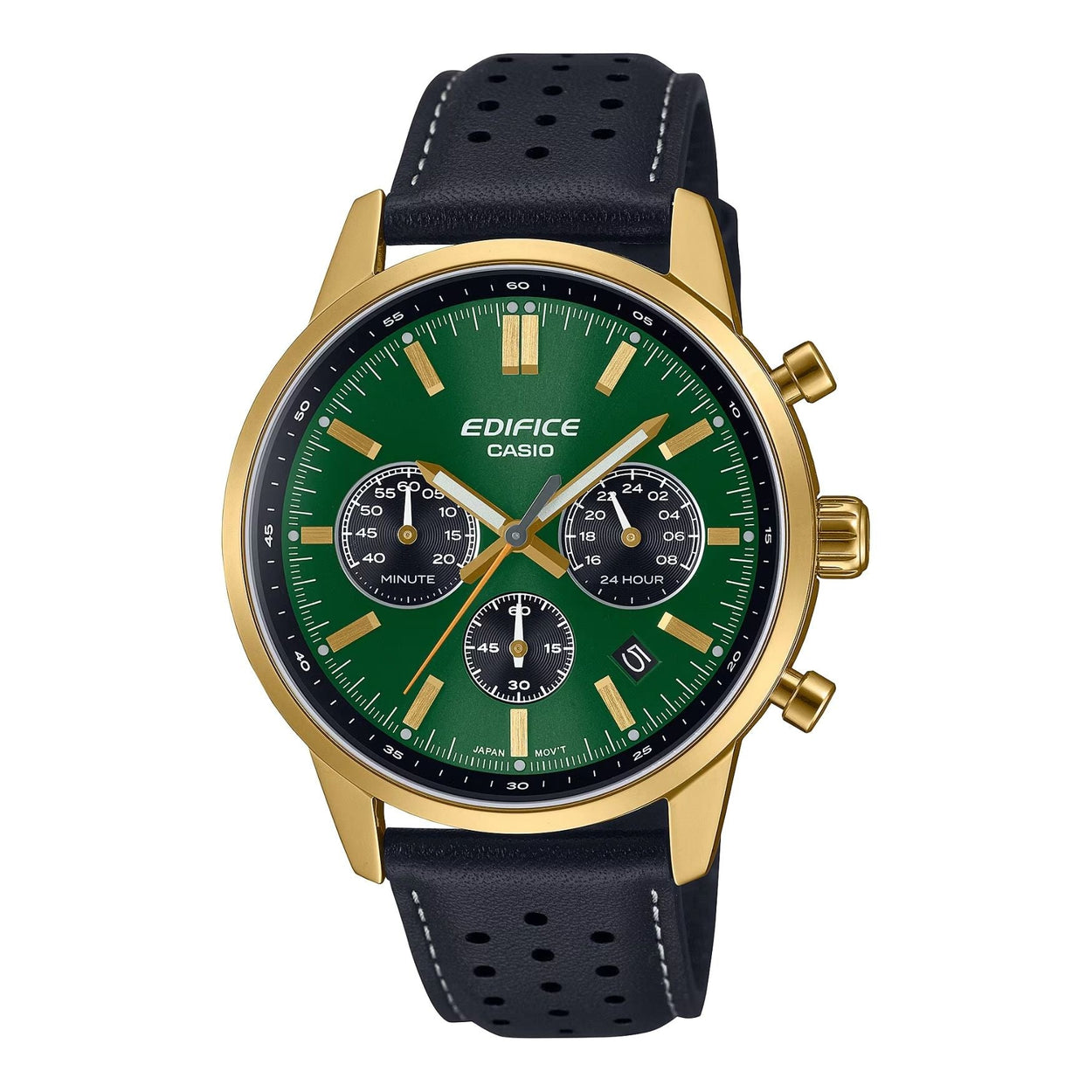 Casio Edifice Chronograph EFR-575CL-3AEF analog herrklocka med grön urtavla och armband i läder