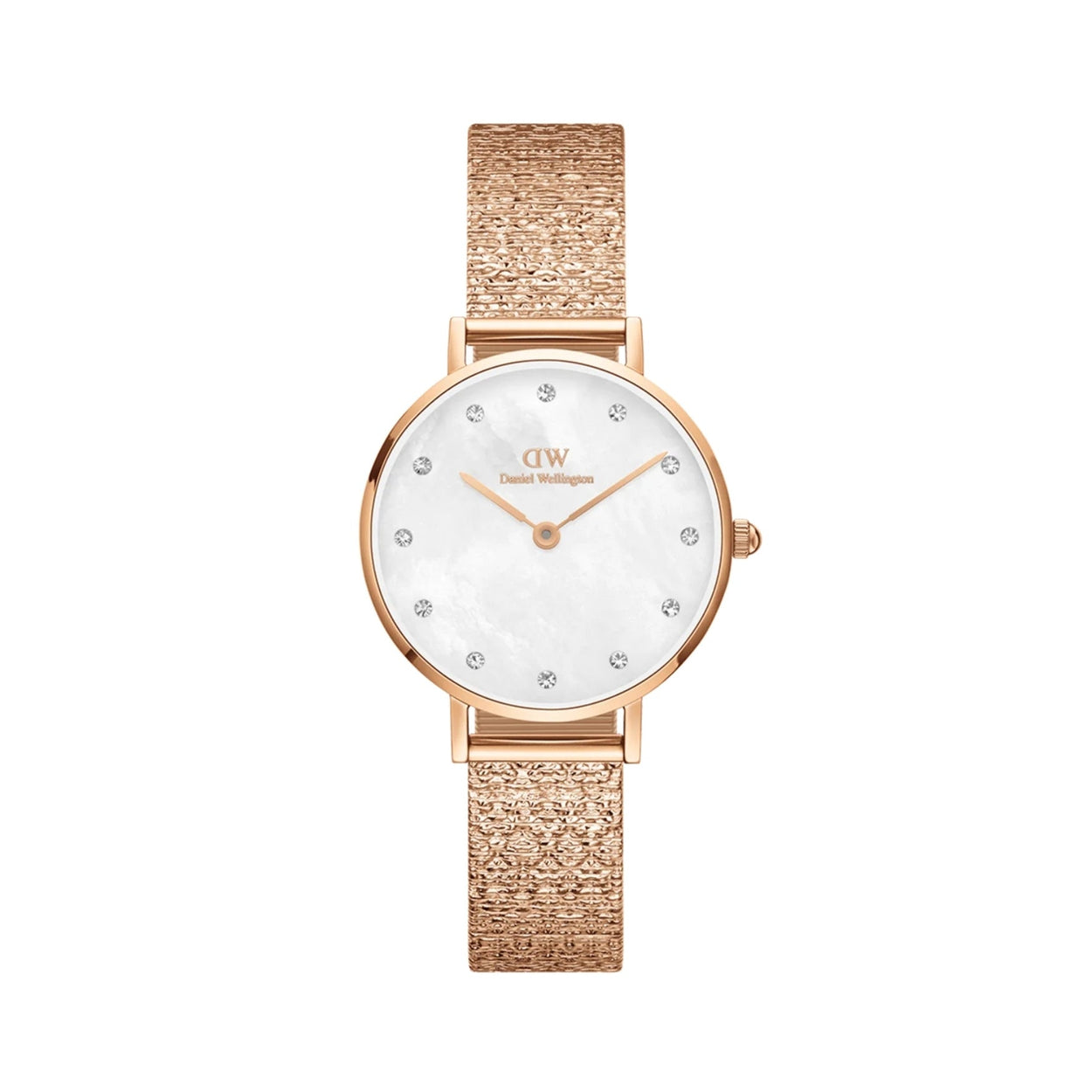 Daniel Wellington Petite Lumine Pressed Piano DW00100590 analog damklocka med vit urtavla och armband i rostfritt stål