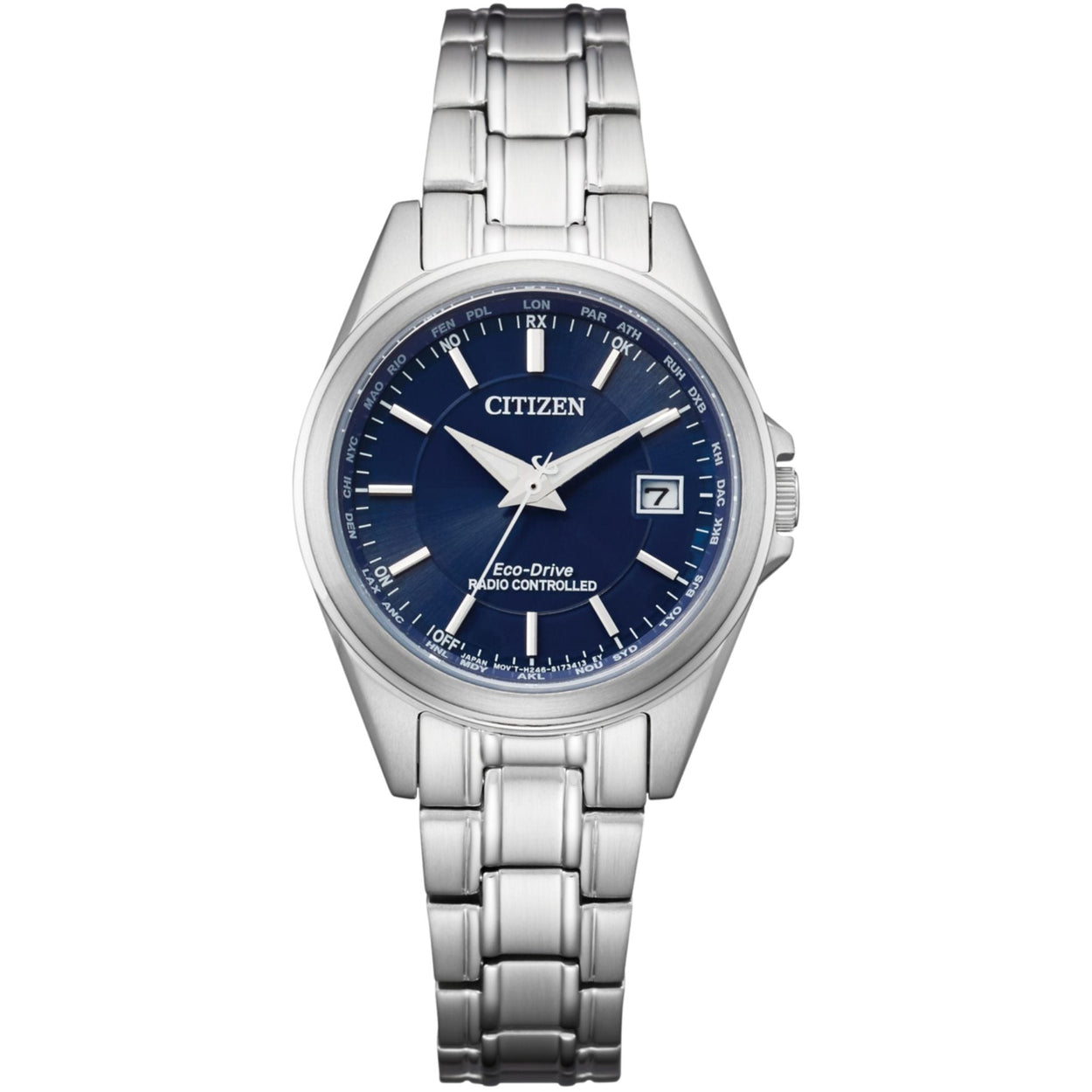 Citizen Radio Controlled EC1180-81L analog damklocka med blå urtavla och armband i rostfritt stål