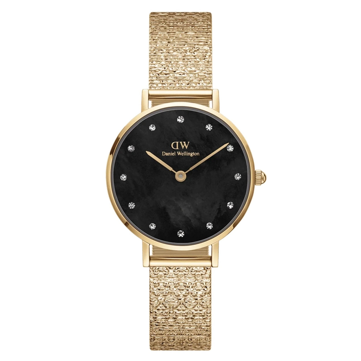 Daniel Wellington Petite Lumine DW00100595 analog damklocka med svart urtavla och armband i rostfritt stål