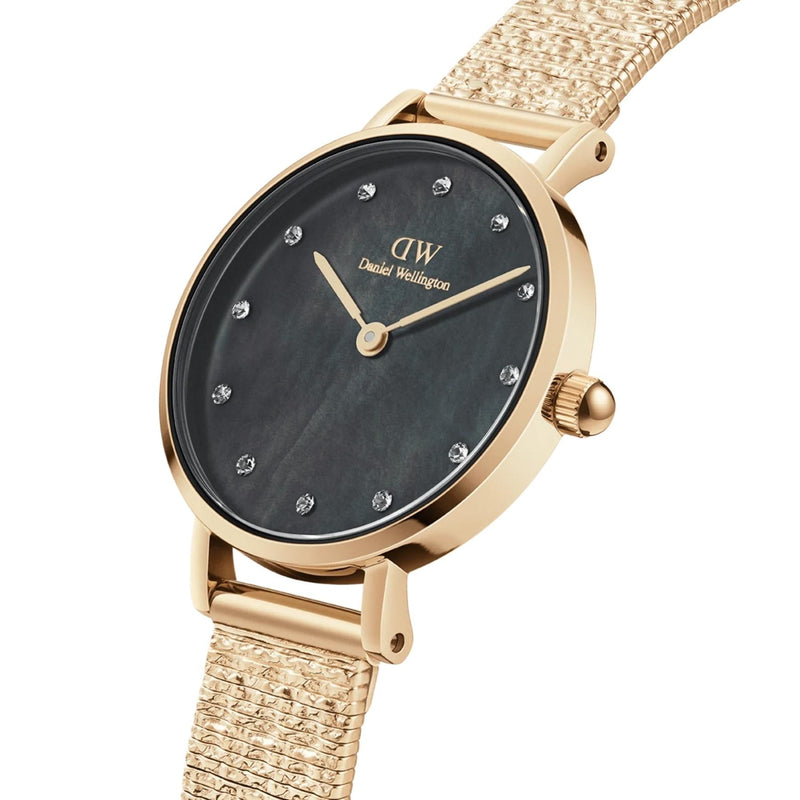 Daniel Wellington Petite Lumine DW00100595 analog damklocka med svart urtavla och armband i rostfritt stål