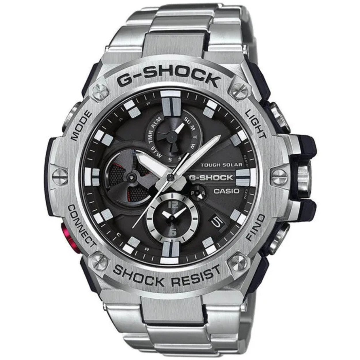 Casio G-Shock G-Steel Bluetooth GST-B100D-1AER analog herrklocka med svart urtavla och armband i rostfritt stål