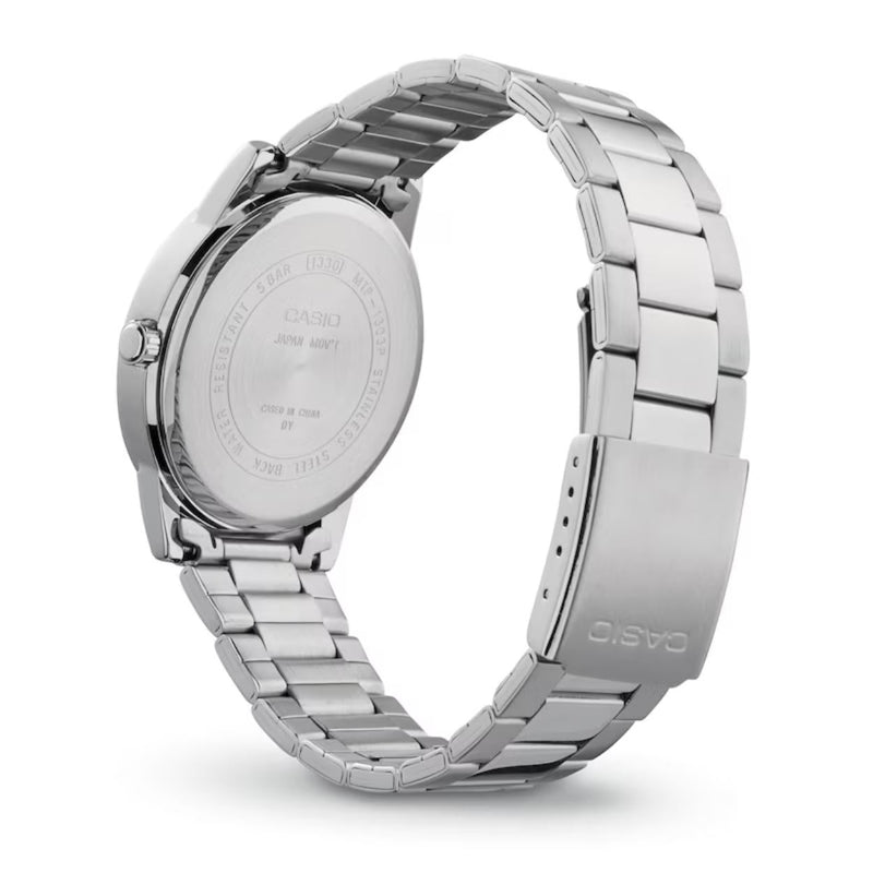 Casio Timeless MTP-1302PD-3AVEF analog herrklocka med grön urtavla och armband i rostfritt stål
