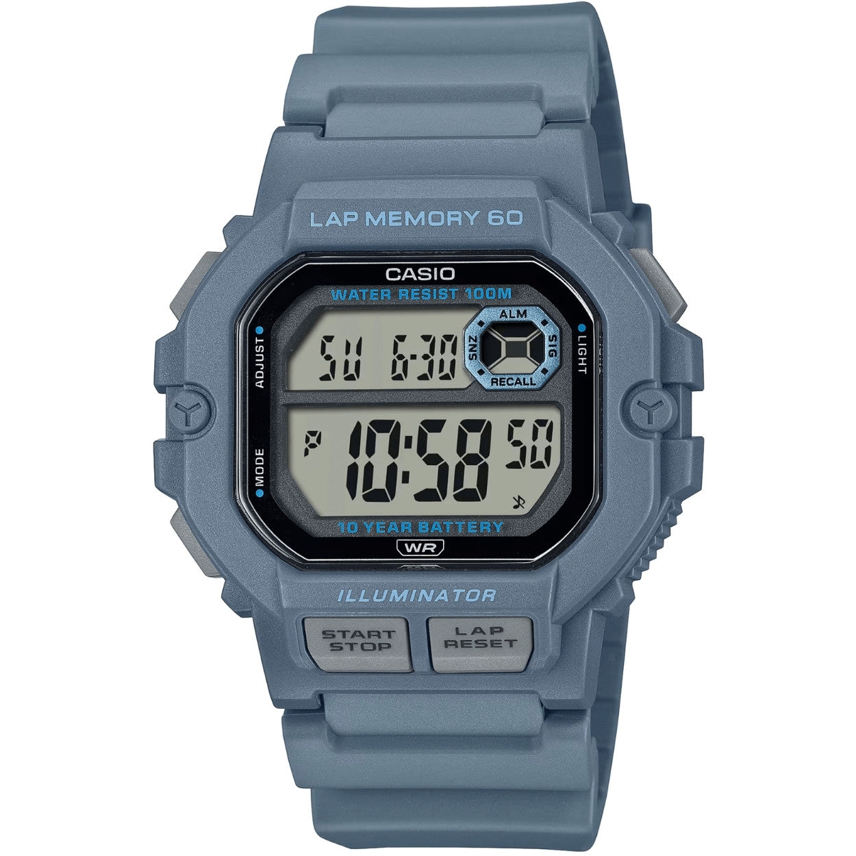 Casio Timeless WS-1400H-2AVEF digital herrklocka med grå urtavla och armband i resin