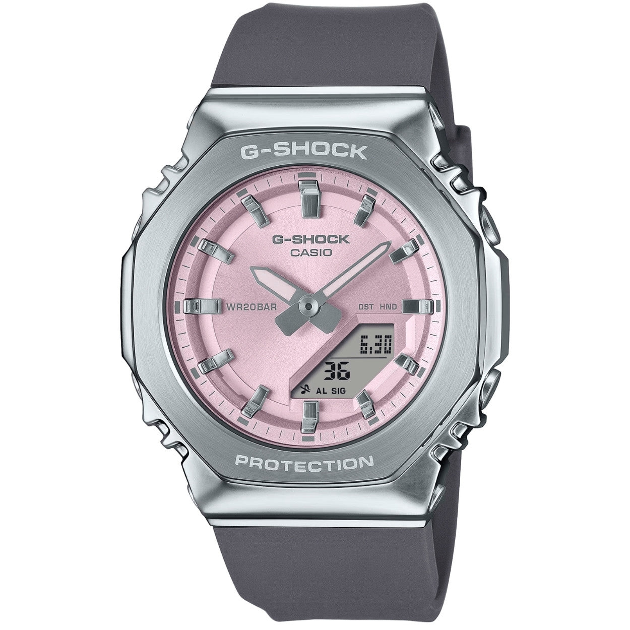 Casio G-Shock GM-S2110-4AER ana-digi damklocka med rosa urtavla och armband i resin