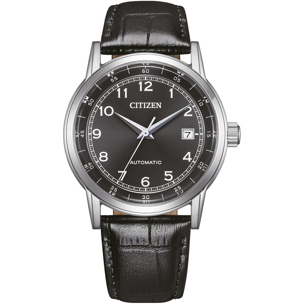 Citizen Automatisk Herrklocka NJ0210-05E analog herrklocka med svart urtavla och armband i läder
