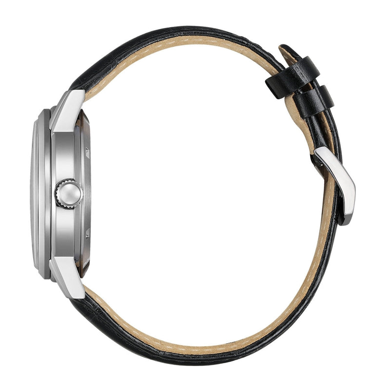 Citizen Automatisk Herrklocka NJ0210-05E analog herrklocka med svart urtavla och armband i läder