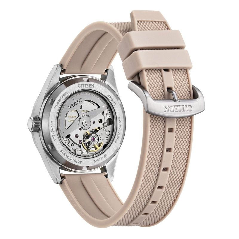 Citizen Automatic Damklocka NJ0229-07A analog damklocka med vit urtavla och armband i resin