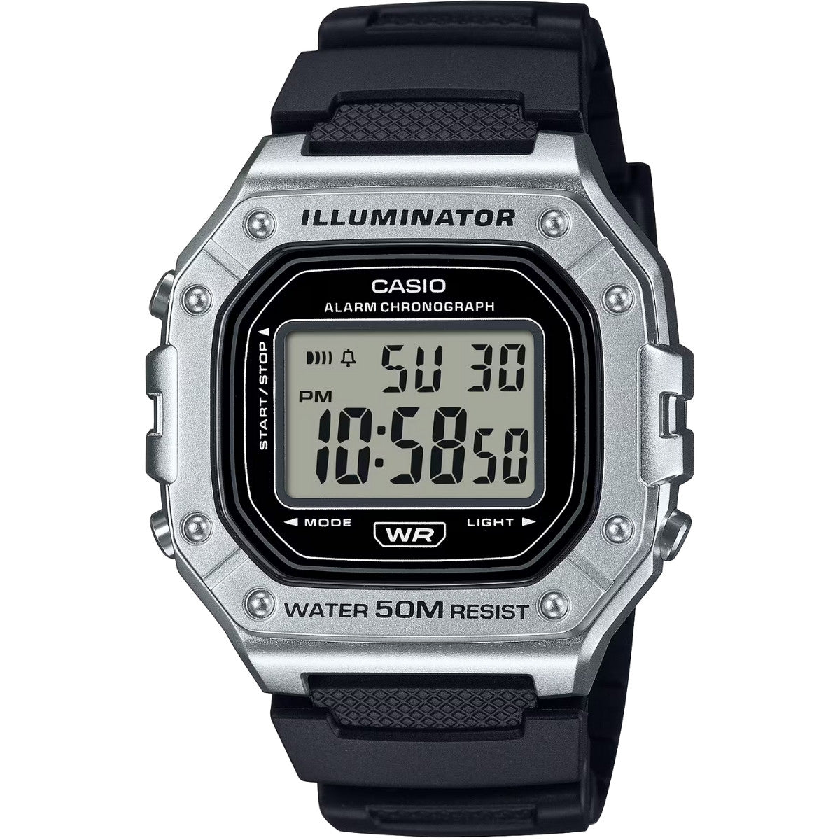 Casio Timeless W-218HM-7AVEF digital unisexklocka med svart urtavla och armband i gummi