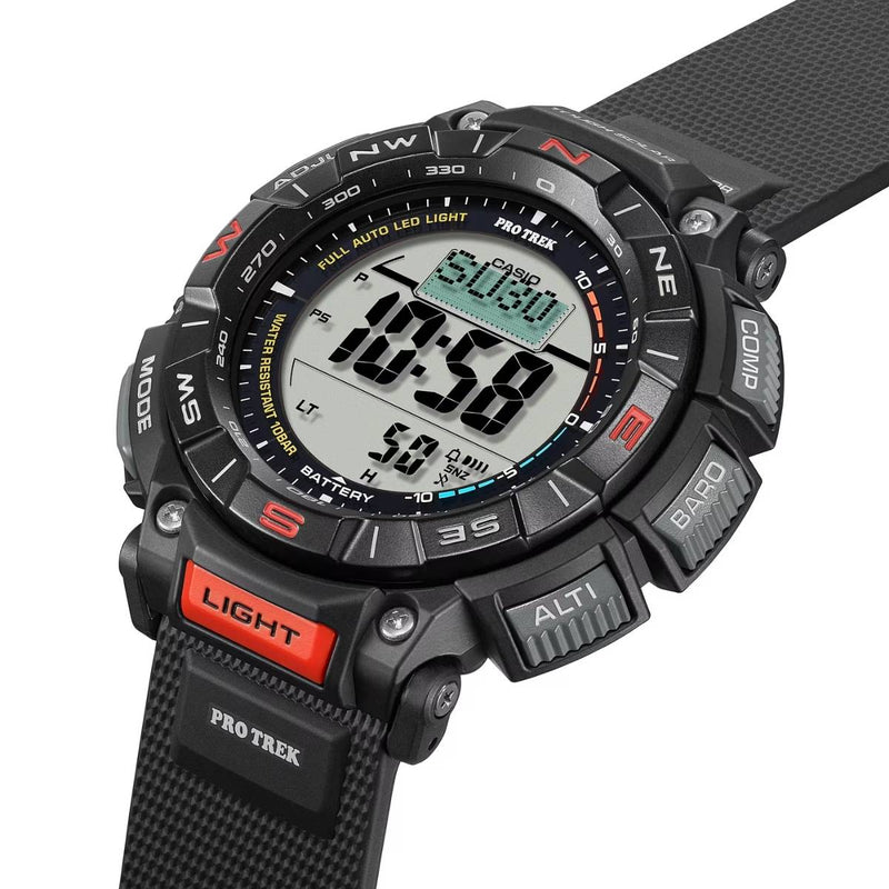 Casio PRO TREK PRG-340-1ER digital unisexklocka med svart urtavla och armband i resin