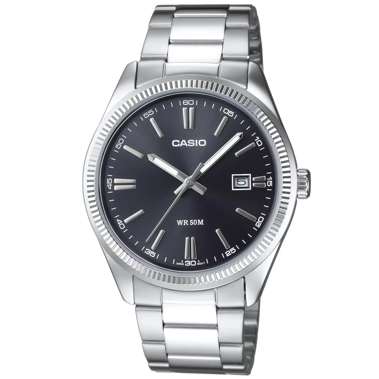 Casio Timeless MTP-1302PD-1A1VEF analog herrklocka med svart urtavla och armband i rostfritt stål