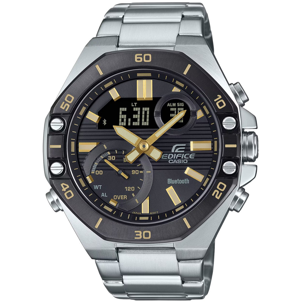 Casio Edifice ECB-10DB-1A9EF ana-digi herrklocka med svart urtavla och armband i rostfritt stål