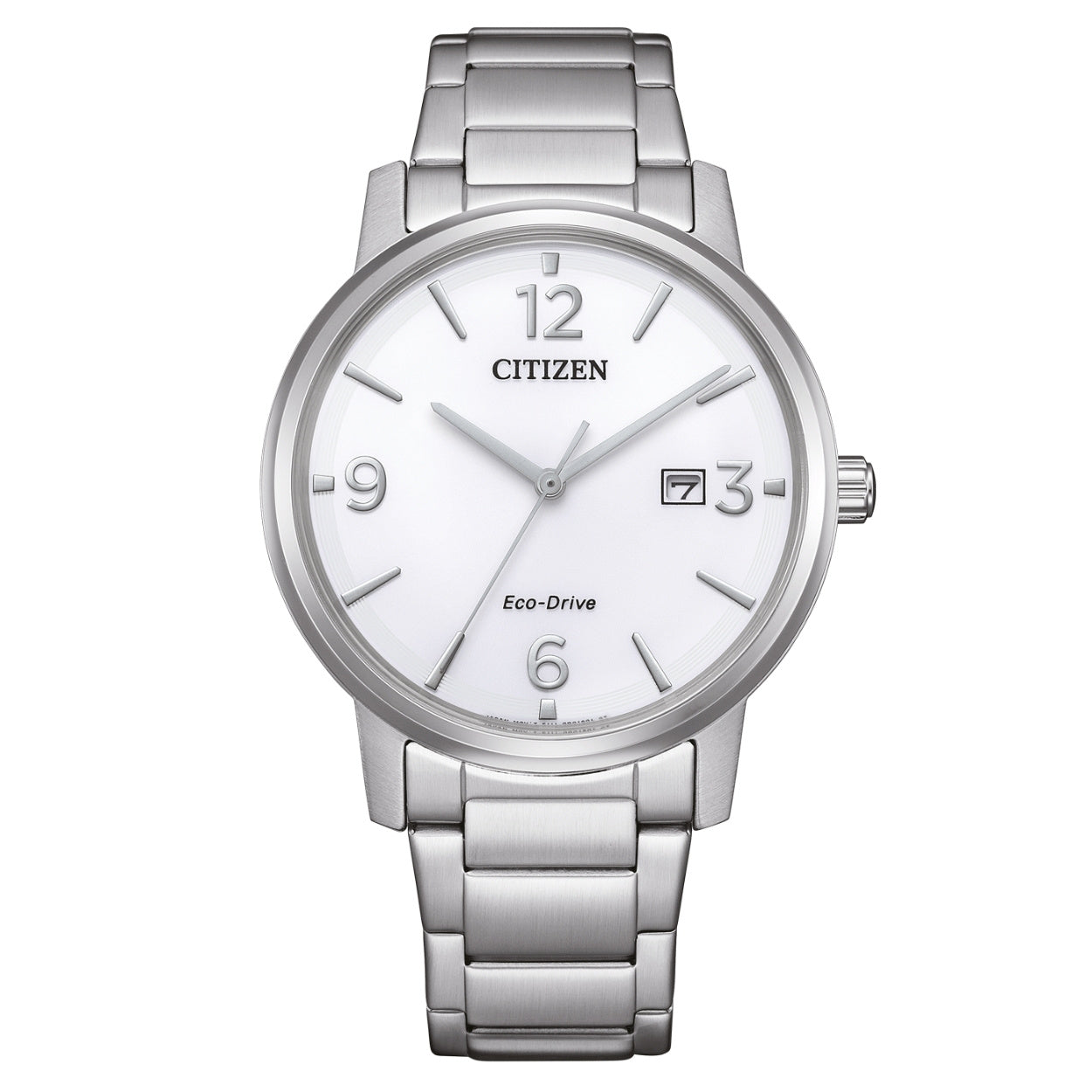 Citizen Eco-Drive BM6755-71A analog herrklocka med vit urtavla och armband i rostfritt stål
