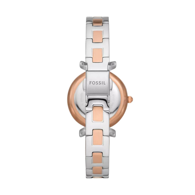 Fossil Carlie ES5201 analog damklocka med silver urtavla och armband i rostfritt stål