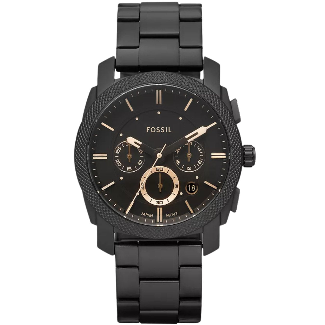Fossil Machine Chronograph FS4682 analog herrklocka med svart urtavla och armband i rostfritt stål