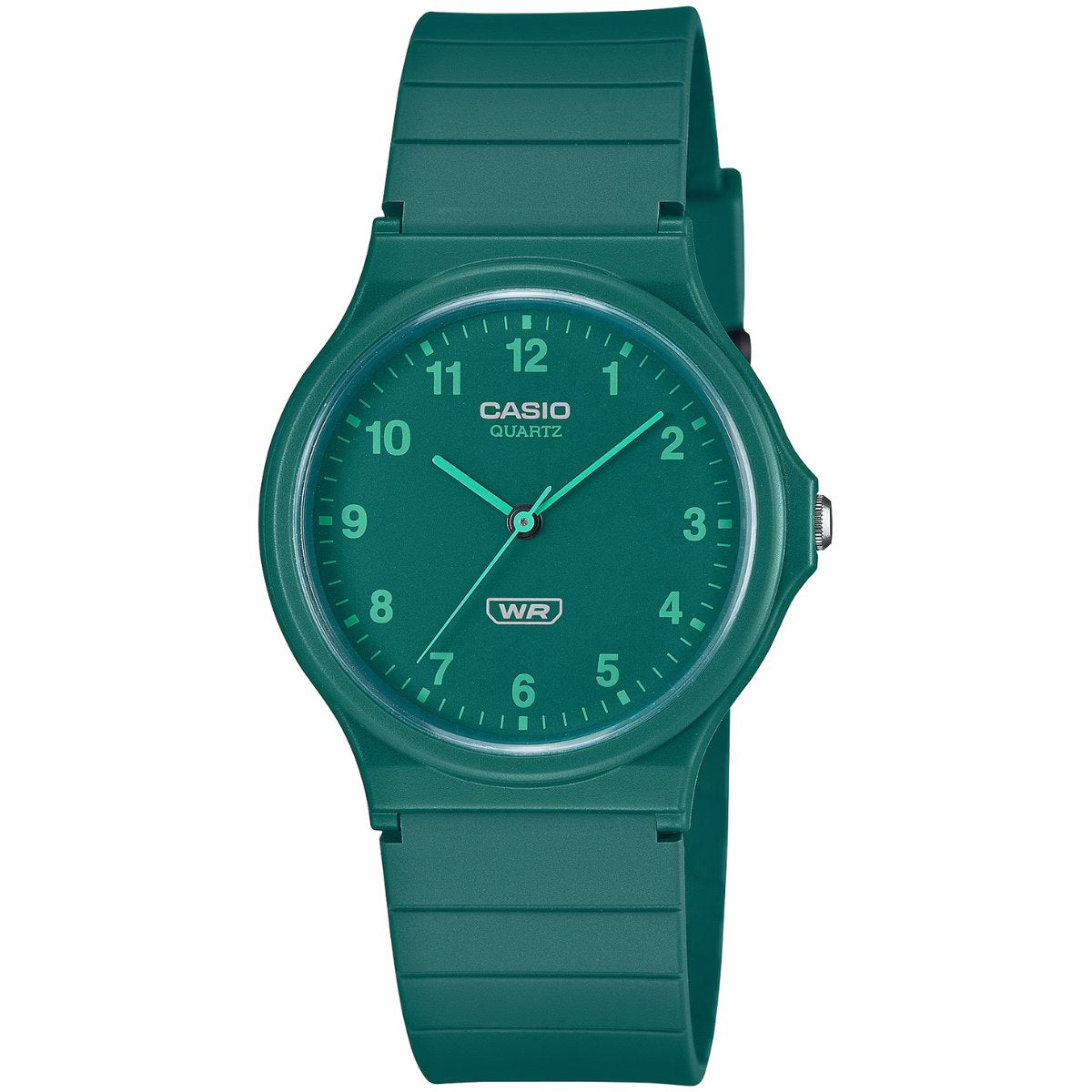 Casio Timeless MQ-24B-3BEF analog unisexklocka med grön urtavla och armband i silikon