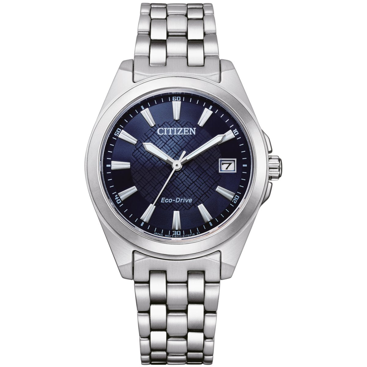Citizen Eco-Drive EO1210-83L analog damklocka med blå urtavla och armband i rostfritt stål