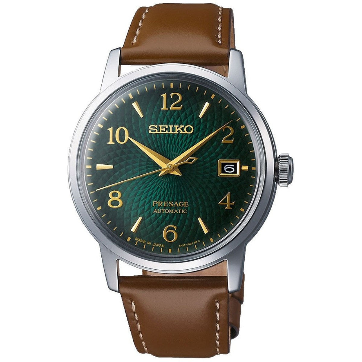 Seiko Presage Automatic SRPE45J1 analog herrklocka med grön urtavla och armband i läder