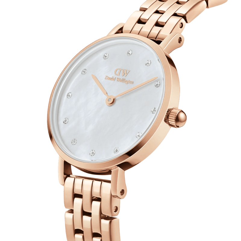 Daniel Wellington DW00100613 Petite Lumine 5-Link analog damklocka med vit urtavla och armband i rostfritt stål