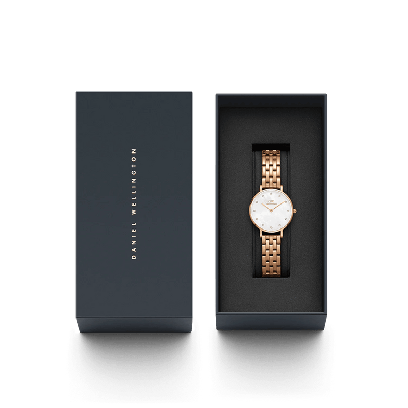 Daniel Wellington DW00100613 Petite Lumine 5-Link analog damklocka med vit urtavla och armband i rostfritt stål
