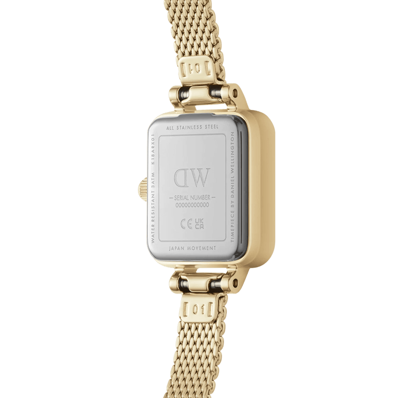 Daniel Wellington Quadro Mini Melrose Blush analog damklocka med rosa urtavla och armband i rostfritt stål