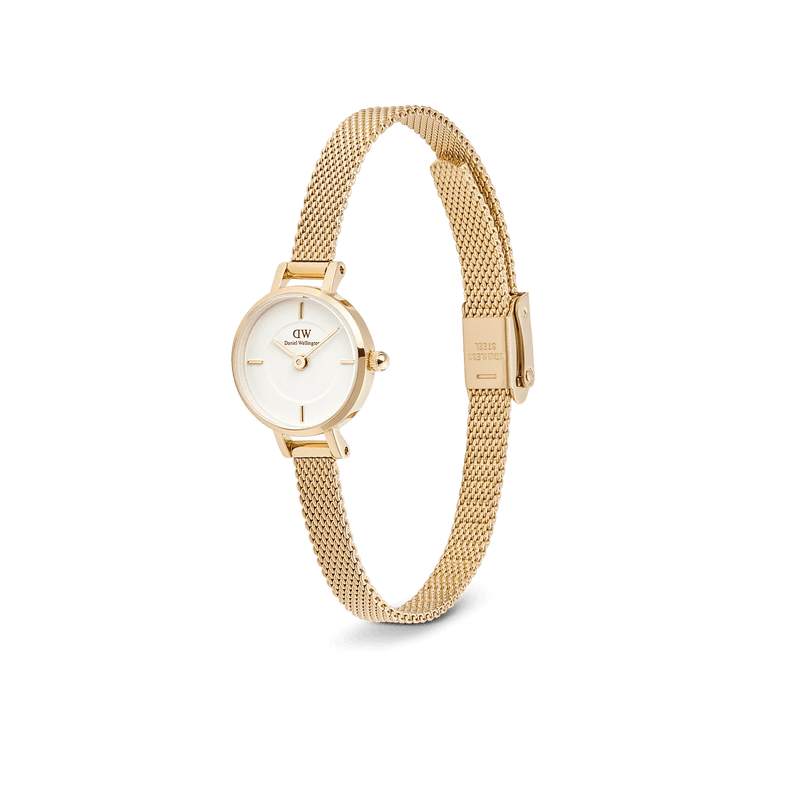 Daniel Wellington Petite Mini Evergold analog damklocka med vit urtavla och armband i rostfritt stål