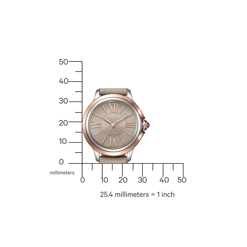 Citizen Ceci EM1166-01Z analog damklocka med beige urtavla och armband i läder
