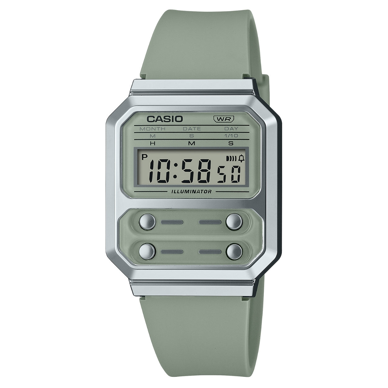 Casio Vintage A100WEF-3AEF digital unisexklocka med grå urtavla och armband i resin