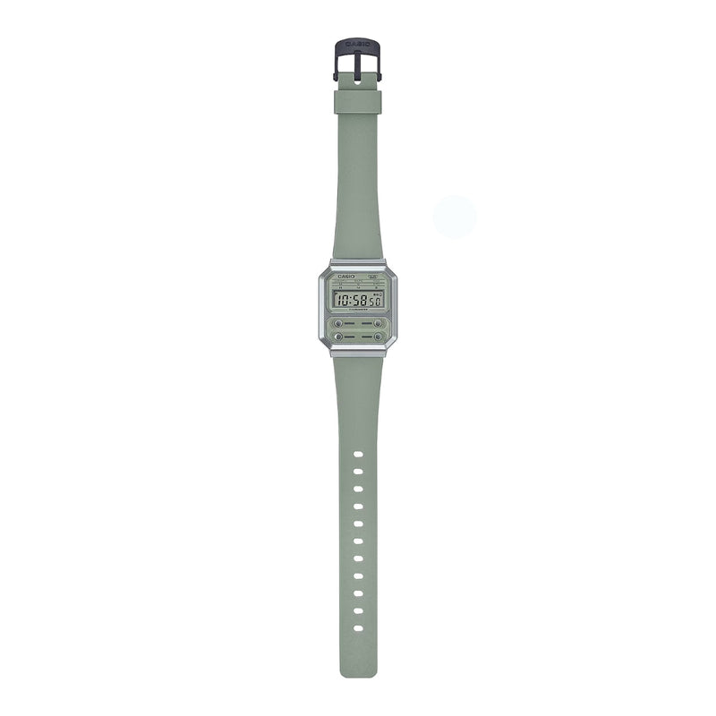Casio Vintage A100WEF-3AEF digital unisexklocka med grå urtavla och armband i resin